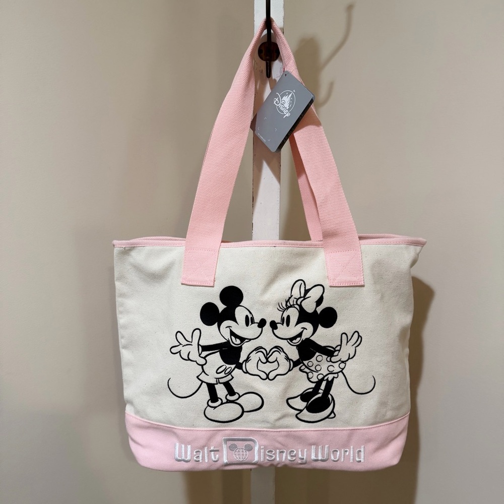 NEW 2026 SPRING “SEASONS OF LOVE” MICKEY & MINNIE LARGE CANVAS ZIP TOTE - Picture 9 of 10